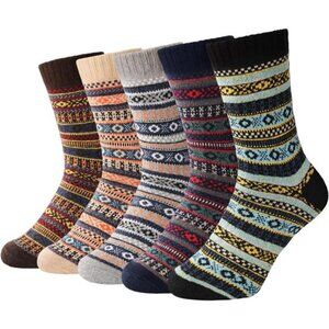 Womens Wool Socks 5 Pairs Winter Warm Thick Knit Wool Soft Vintage Casual Crew